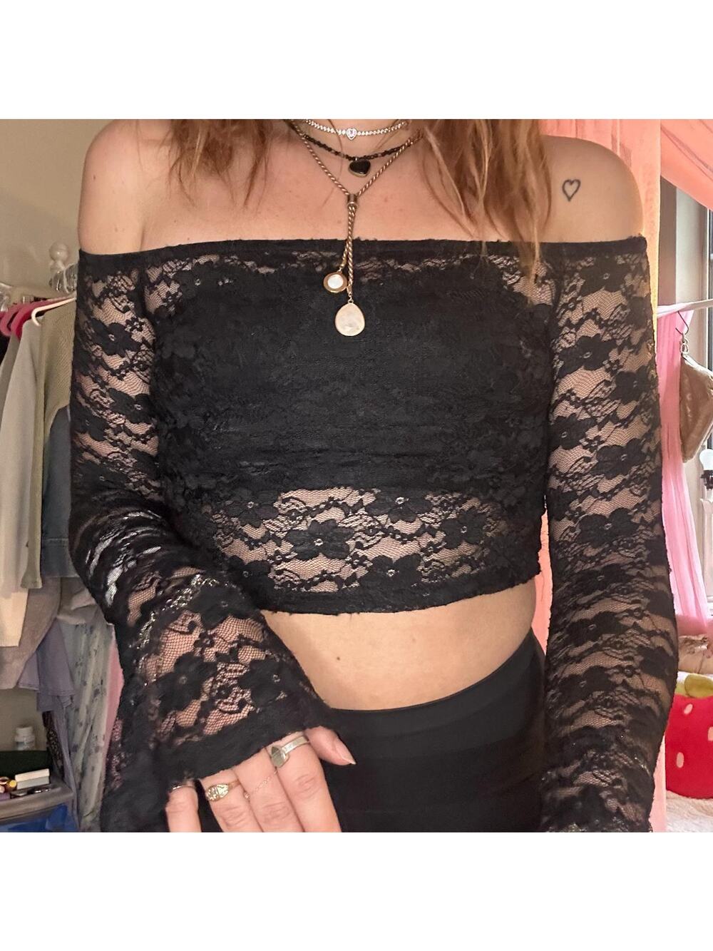 Edikted black lace off the shoulder top